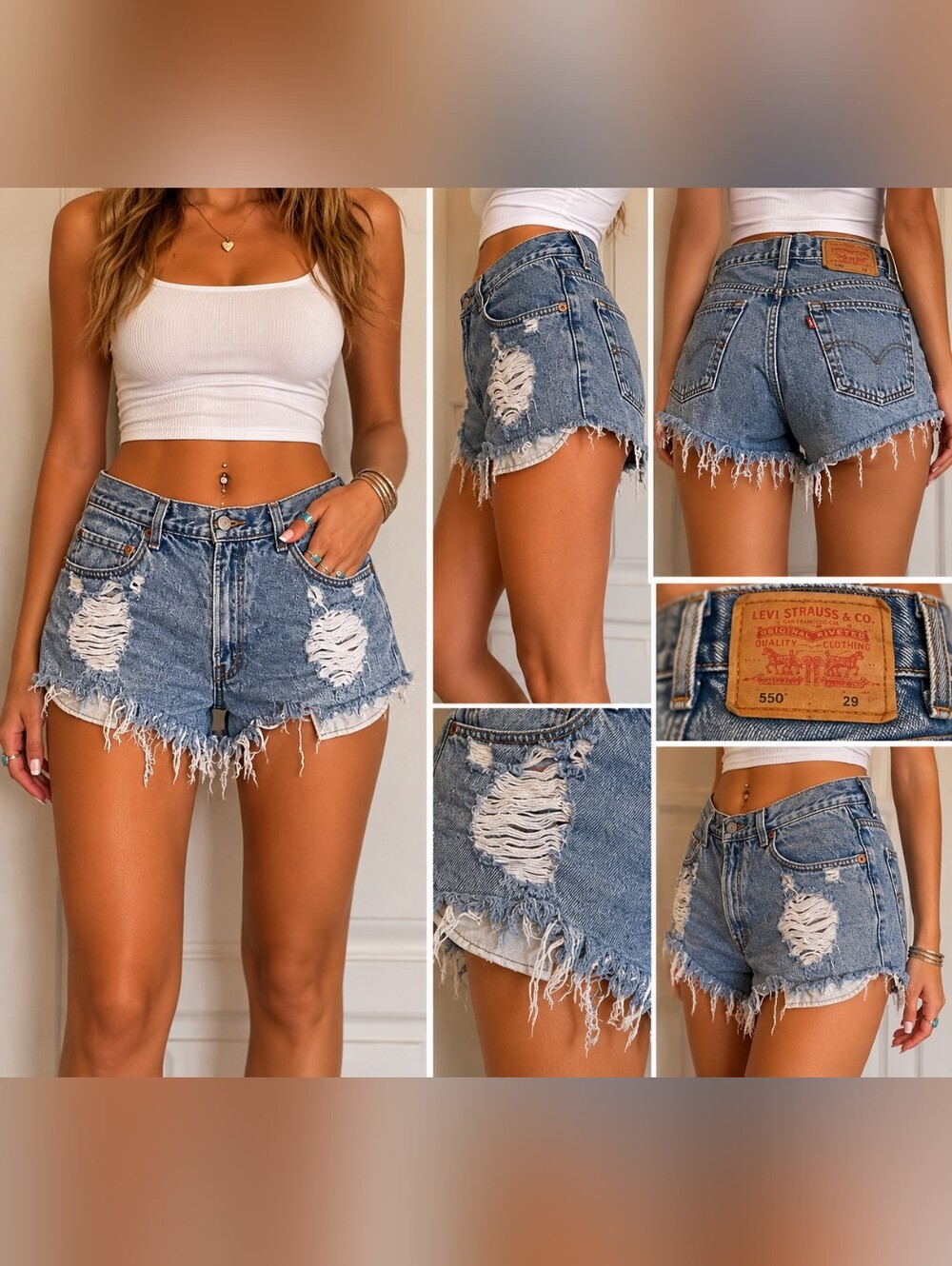 Levi's 550 Relaxed Fit Distressed Jean Cutoff Shorts 29